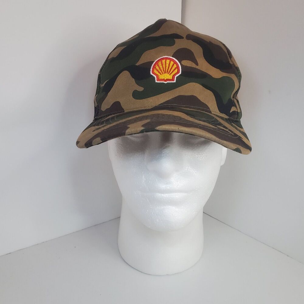 Mens Camouflage Shell Station Logo Adjustable Hat Hook And Loop Retro Street